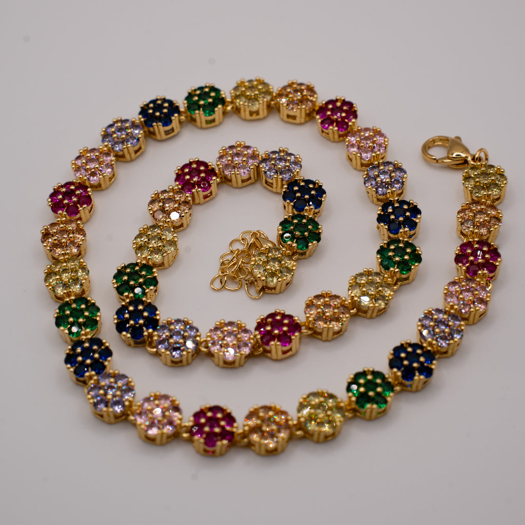 GOLD MULTICOLOR CLUSTER GEMSTONE CHAIN