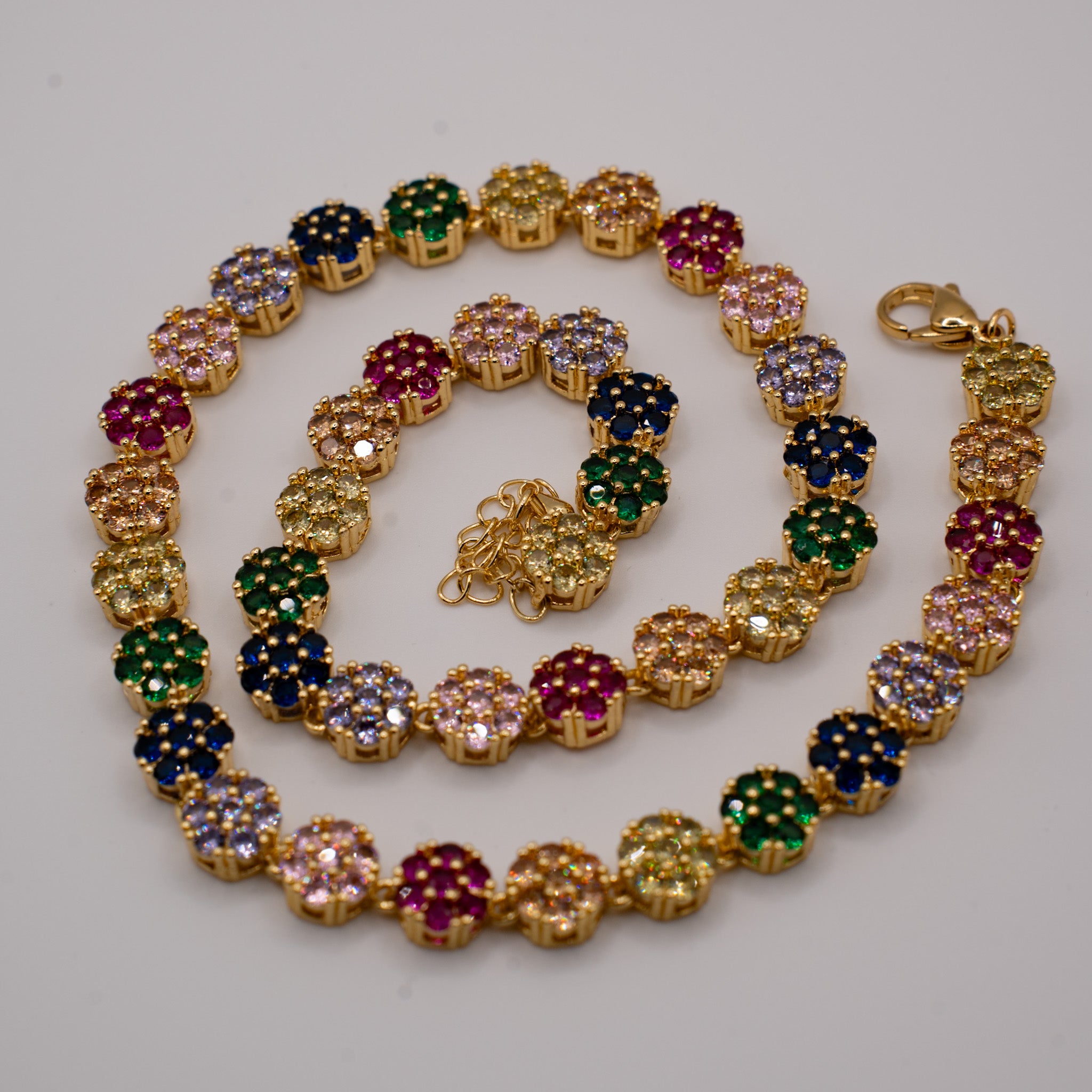 GOLD MULTICOLOR CLUSTER GEMSTONE CHAIN