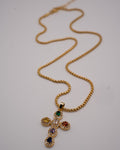 GOLD MULTICOLOR GEMSTONE CROSS NECKLACE