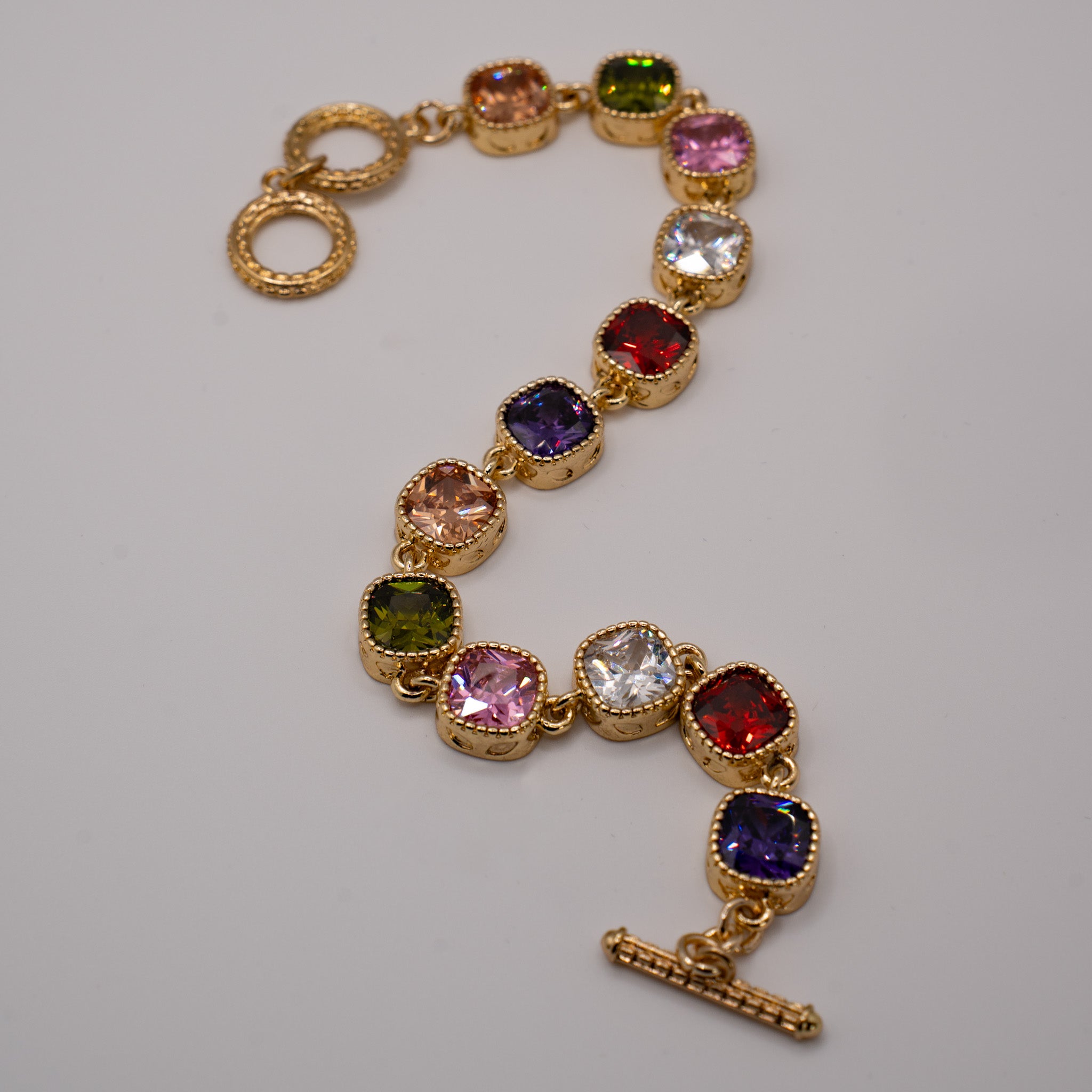 GOLD MULTICOLOR SQUARE GEMSTONE BRACELET