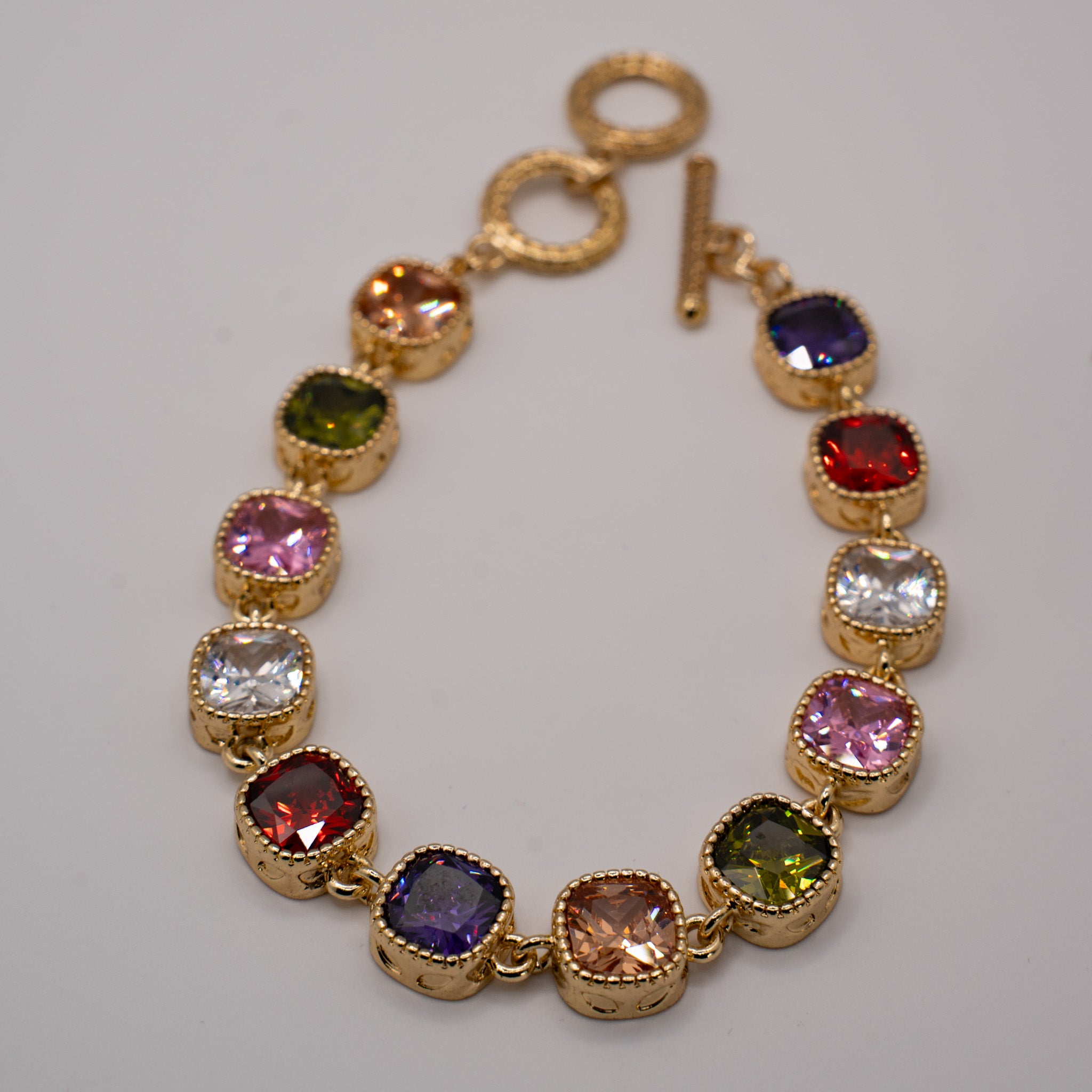 GOLD MULTICOLOR SQUARE GEMSTONE BRACELET